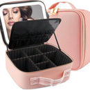 Sensation new large capacity desktop cosmetic storage box waterproof leather travel portable makeup bag case with LED light mirror Pink color