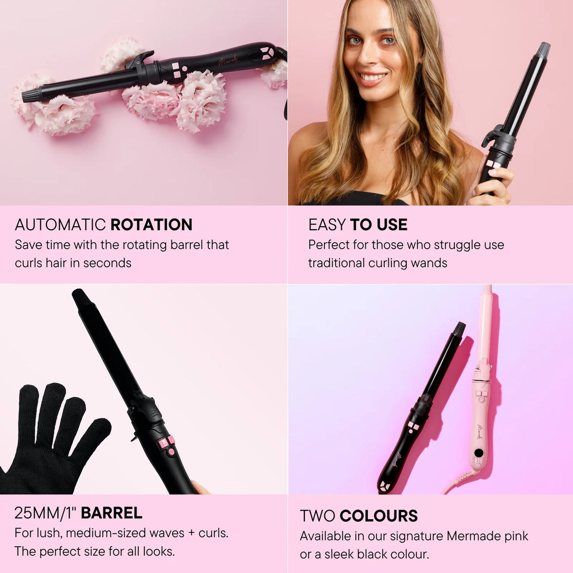 Mermade Hair Spin Rotating Curling Wand - Black