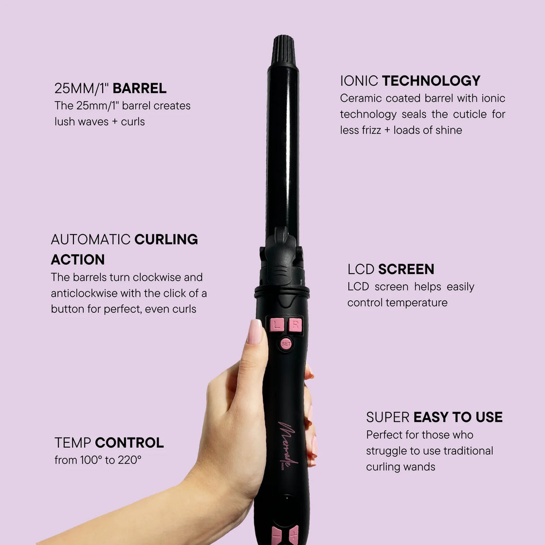 Mermade Hair Spin Rotating Curling Wand - Black