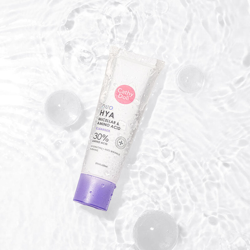 Cathy Doll Duo Hya Micellar & Amino Acid Cleanser 50 ml. + 50 ml., Gentle 2 in 1 cleanser with hyaluronic acid, micellar water and amino acids 50 ml. + 50 ml