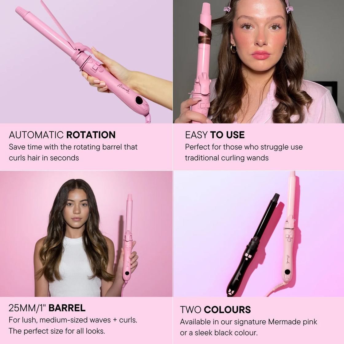 Mermade Hair Spin Rotating Curling Wand - Pink