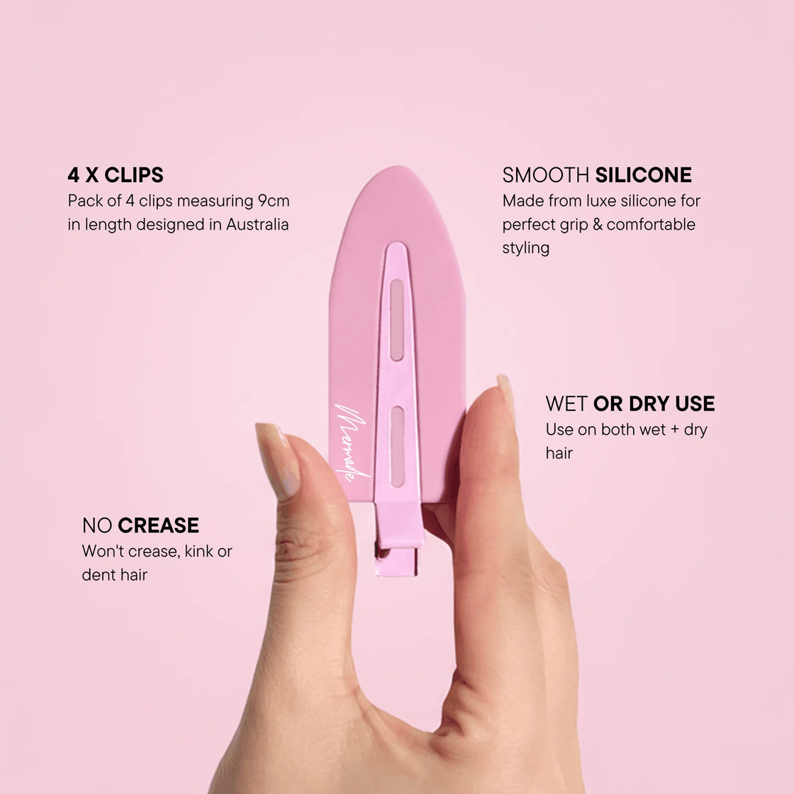 Mermade Hair Jumbo No-Crease Clips-pink
