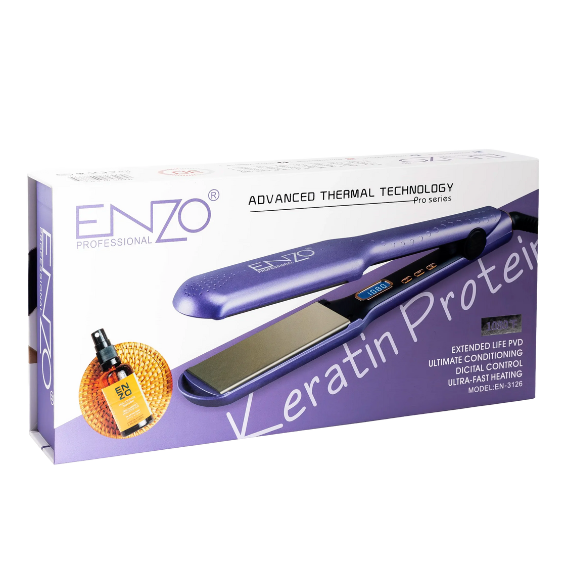 Enzo straightener with hair oil in summer “candy” colors from the Italian ENZO – EN-3126 ( PURPLE COLOR )