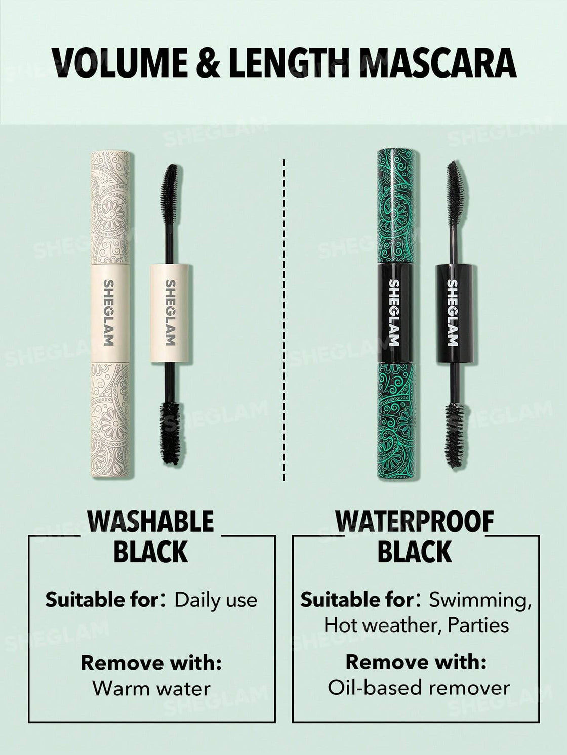 ALL-IN-ONE VOLUME & LENGTH MASCARA-WASHABLE BLACK-4G*2