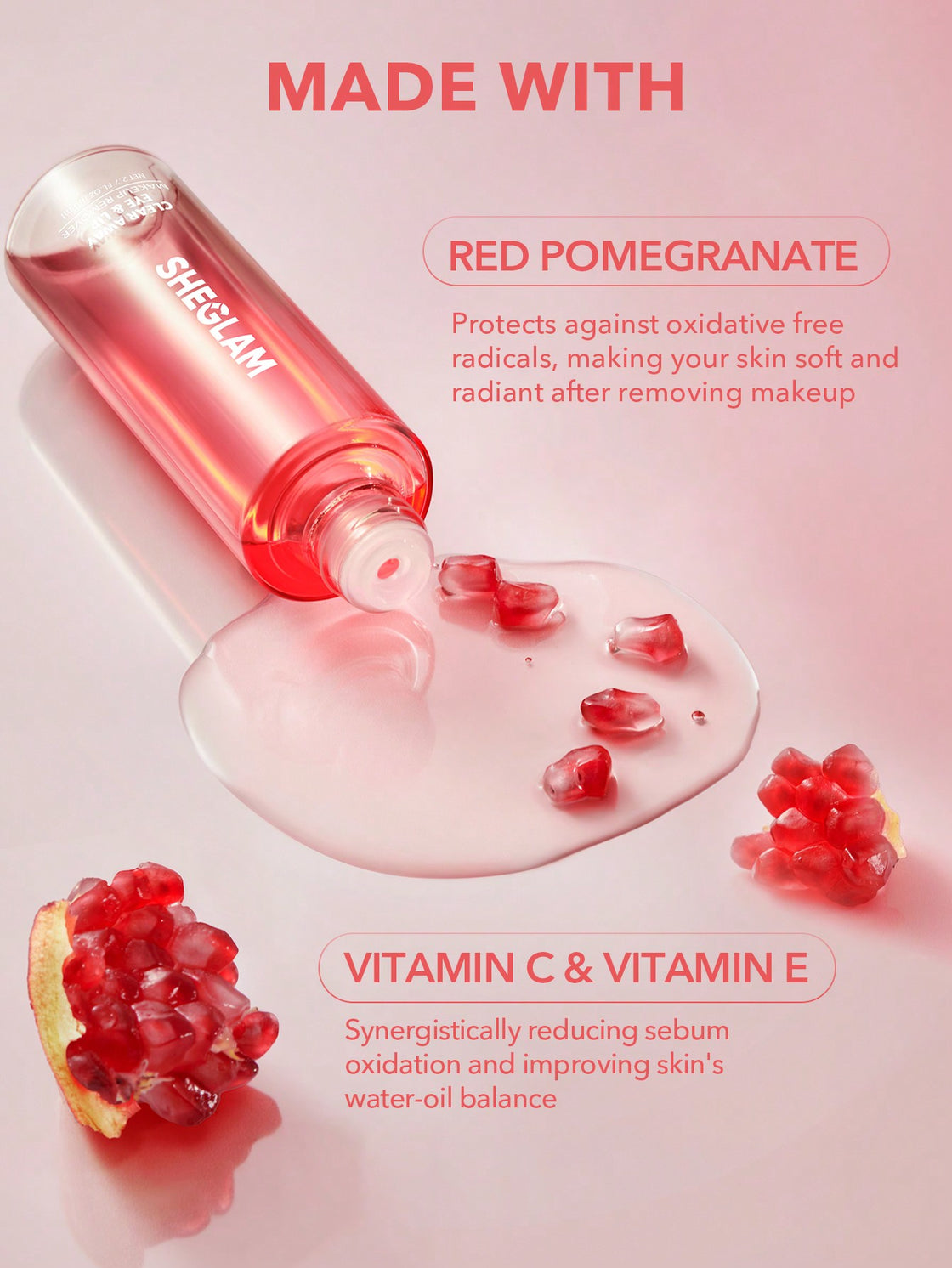 SHEGLAM CLEAR AWAY EYE & LIP MAKEUP REMOVER - PINK - 80ML