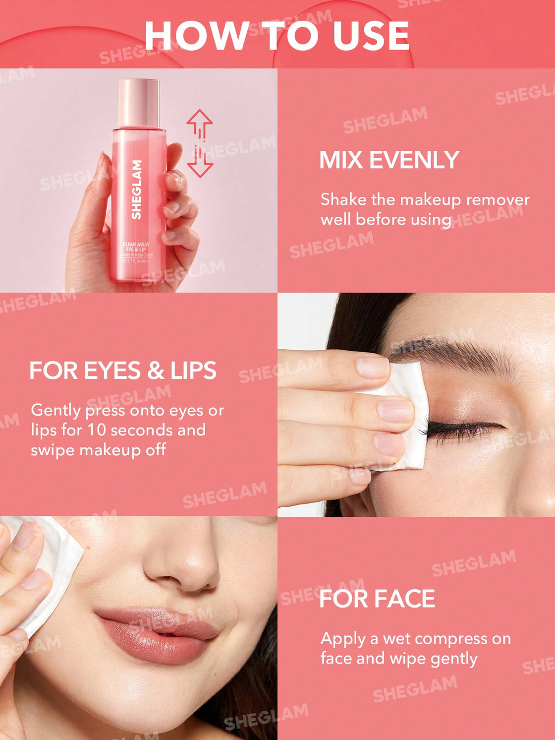 SHEGLAM CLEAR AWAY EYE & LIP MAKEUP REMOVER - PINK - 80ML