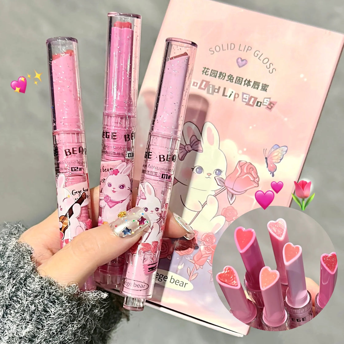 GEGE BEAR Flower Garden Rabbit Solid LIP Gloss Box