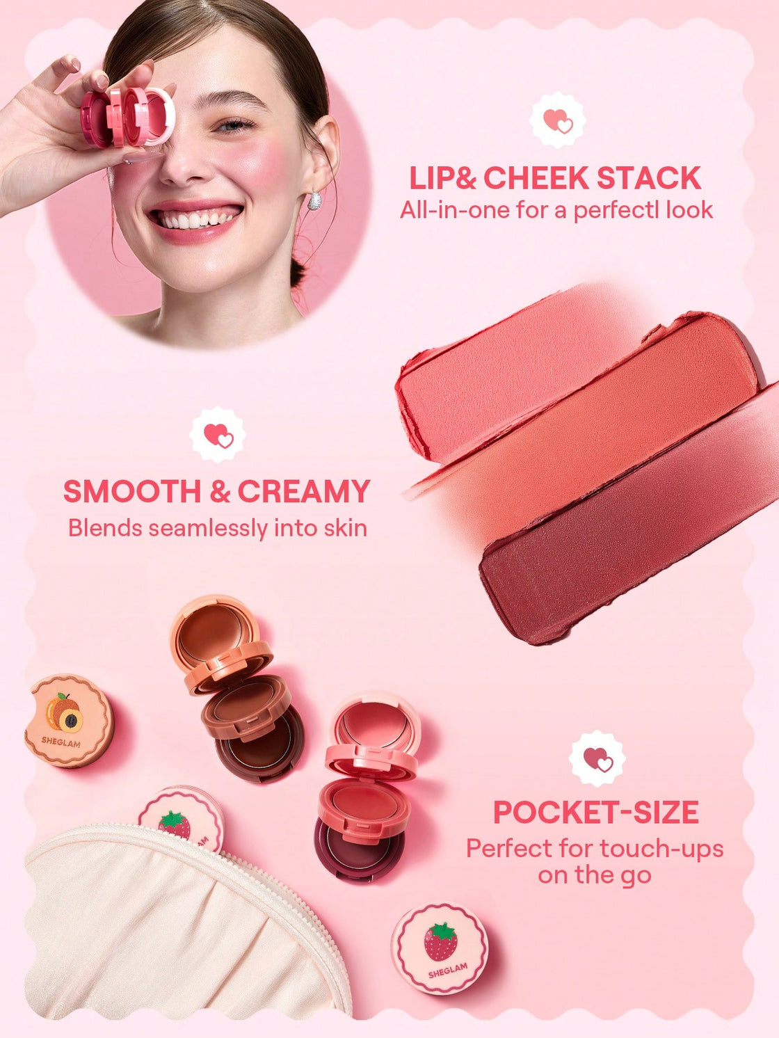 SHEGLAM strawberry whirl cheek and lip Cream stack 3.96g