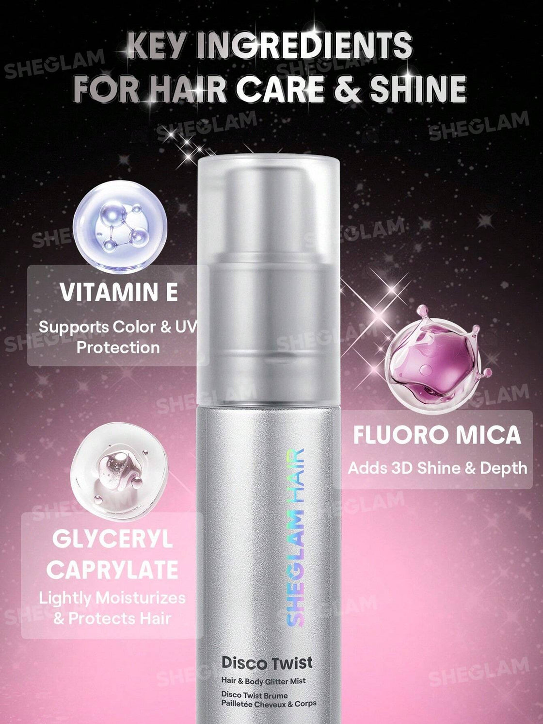 sheglam hair disco twist  hair and body glitter mist-Dance Queen 10g