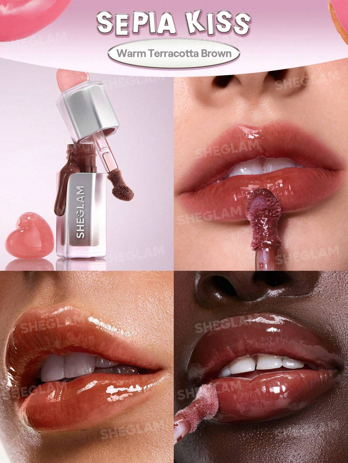 sheglam 12h long wearning glass lock air gloss 555 sepia kiss  3.4ml
