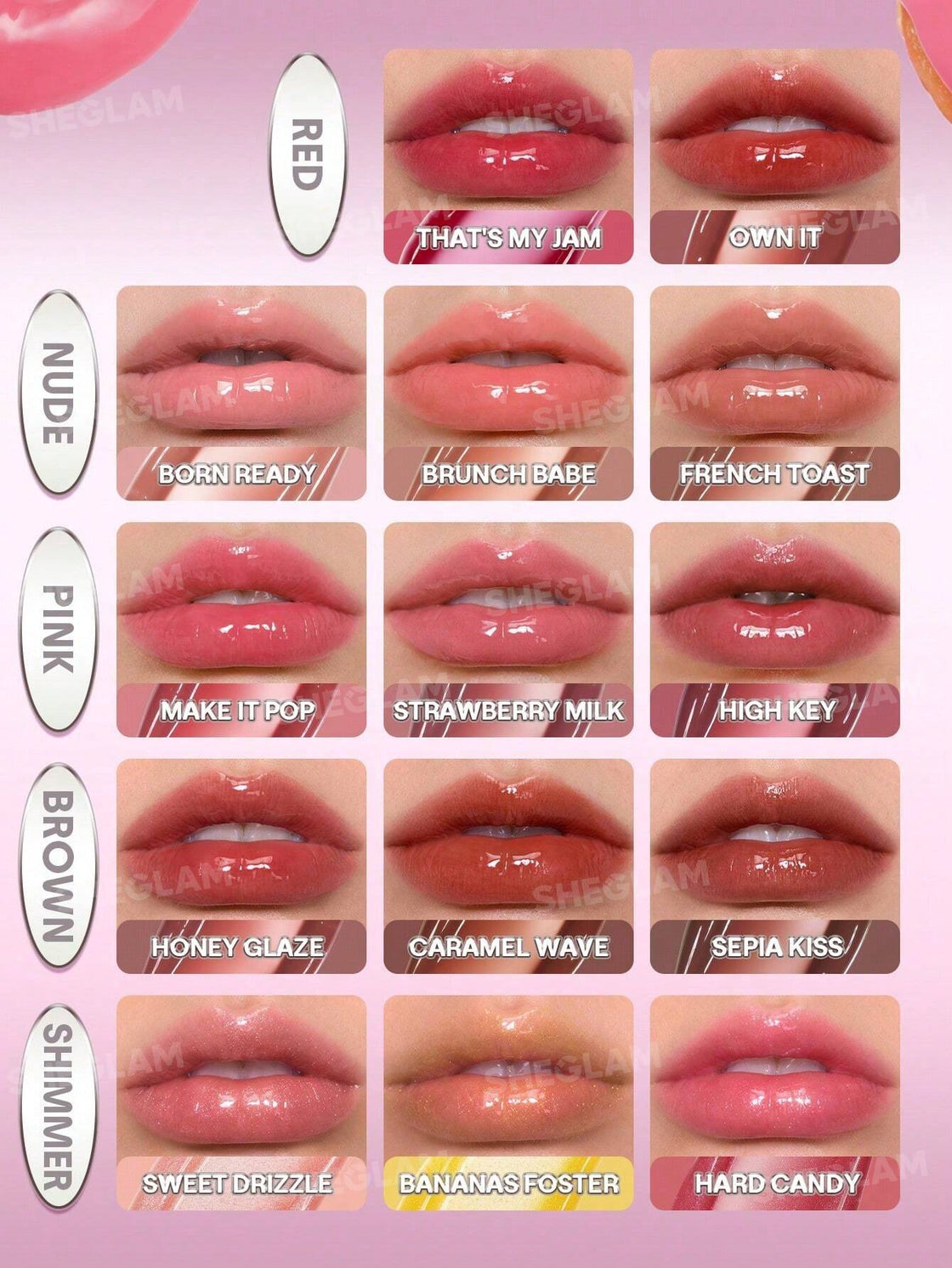 sheglam 12h long wearning glass lock air gloss 555 sepia kiss  3.4ml