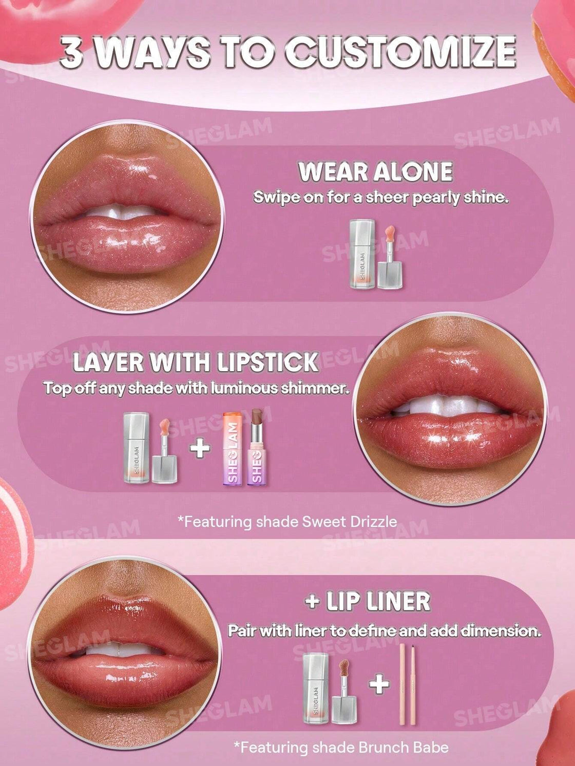 sheglam 12h long wearning glass lock air gloss 555 sepia kiss  3.4ml