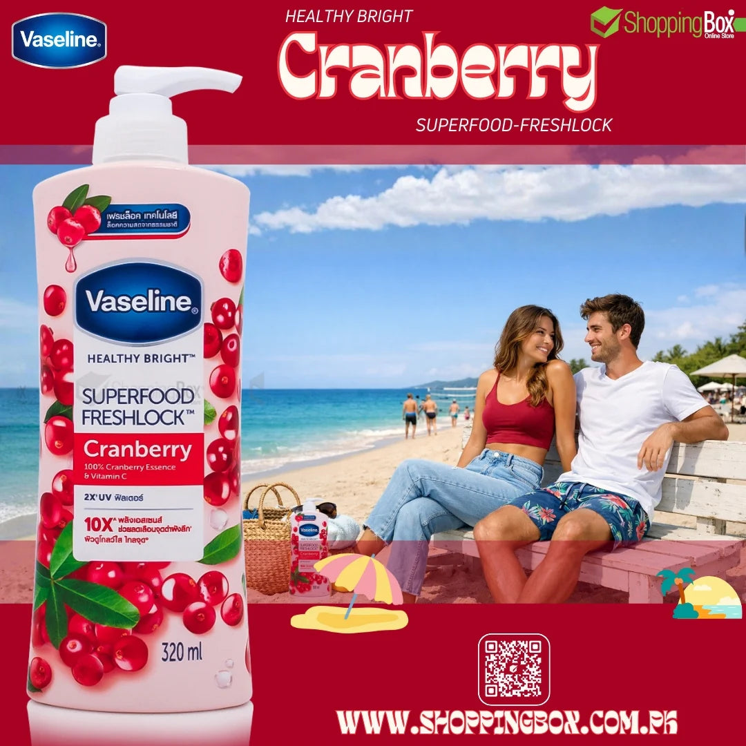 VASELINE- Healthy Bright (Cranberry) SUPERFOOD FRESHLOCK 2X UV Lotion 100ml