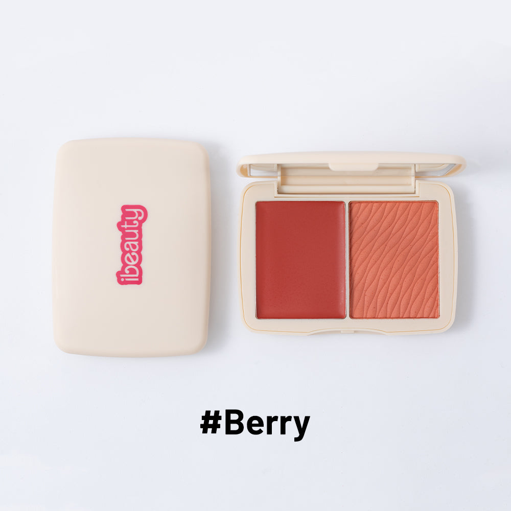 Ibeauty Cream Blush and Powder Highlighter Palette-Berry -6.5g