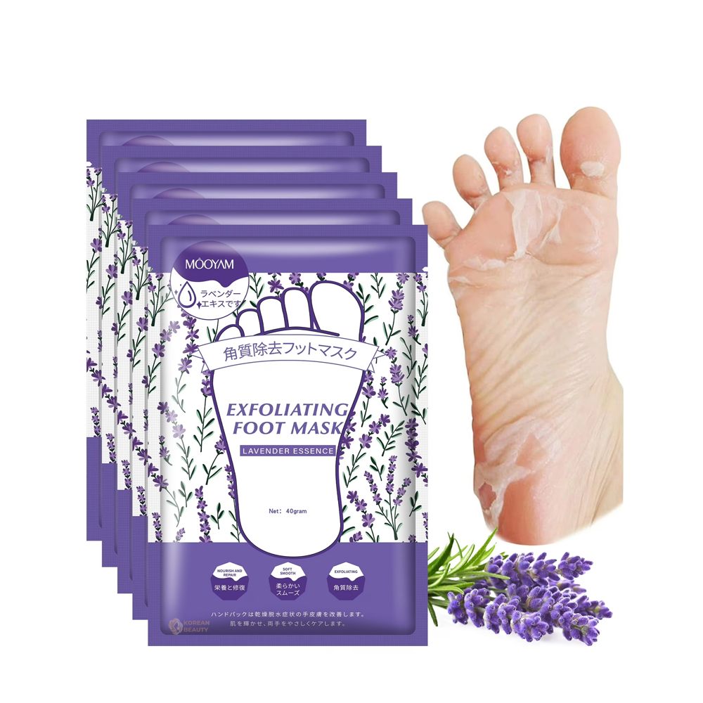 Mooyam 5 Pack Lavender Foot Peel Mask Baby Foot Exfoliant Feet Peel Mask