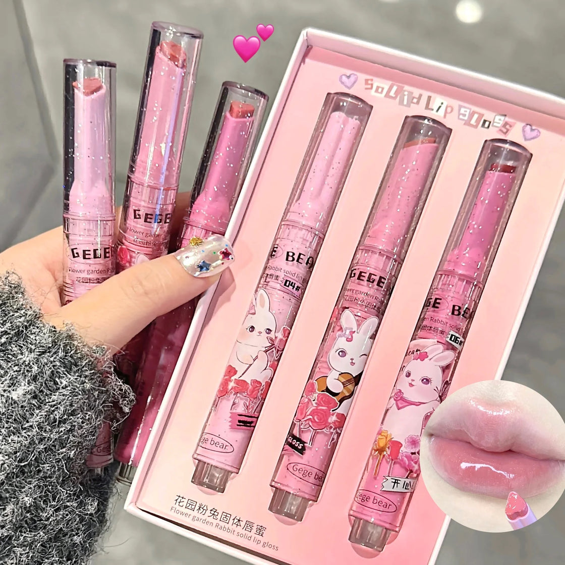 GEGE BEAR Flower Garden Rabbit Solid LIP Gloss Box