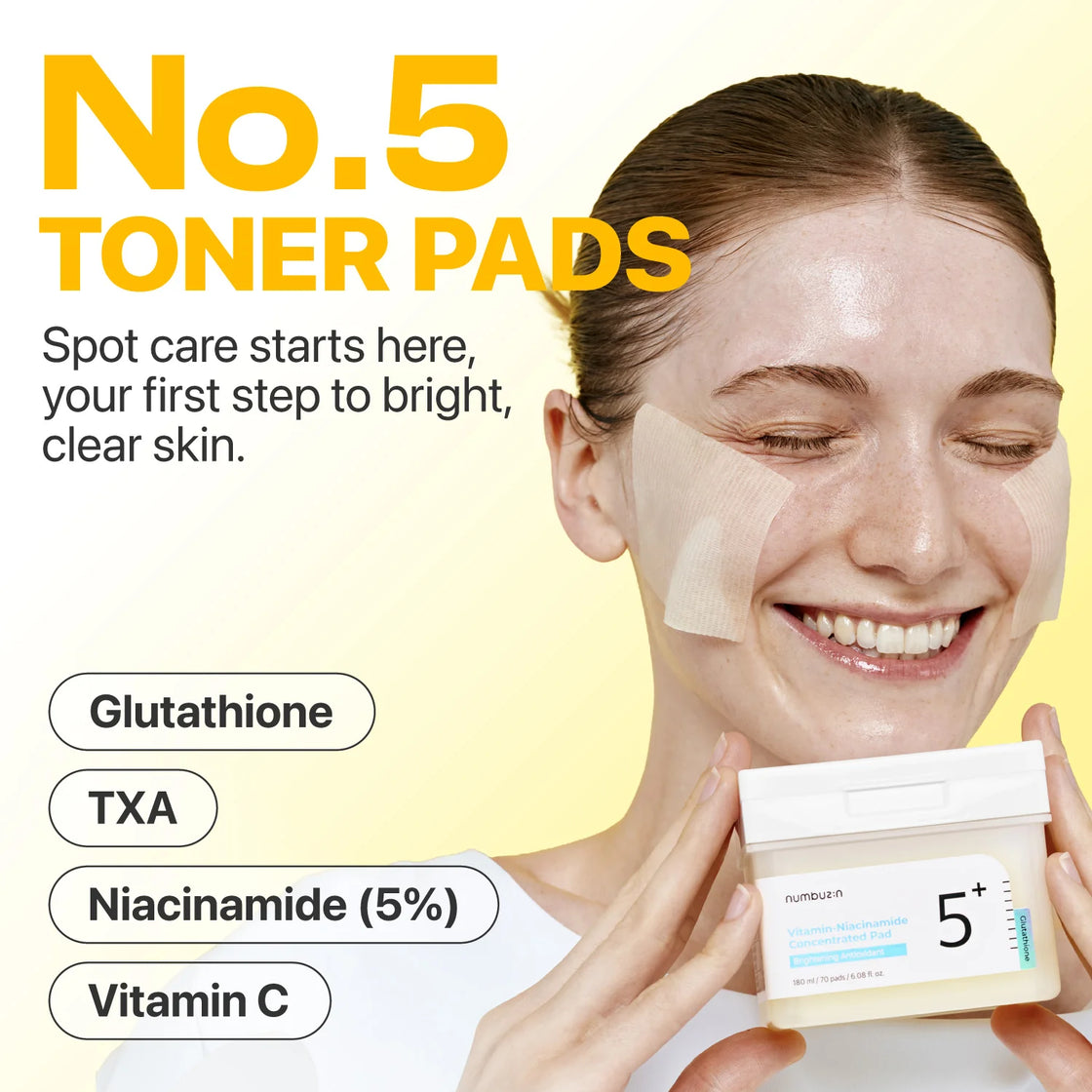 Numbuzin No.5+ Niacinamide Concentrated Toner Pad | Glutathione, Niacinamide, PHA & LHA, 180ml
