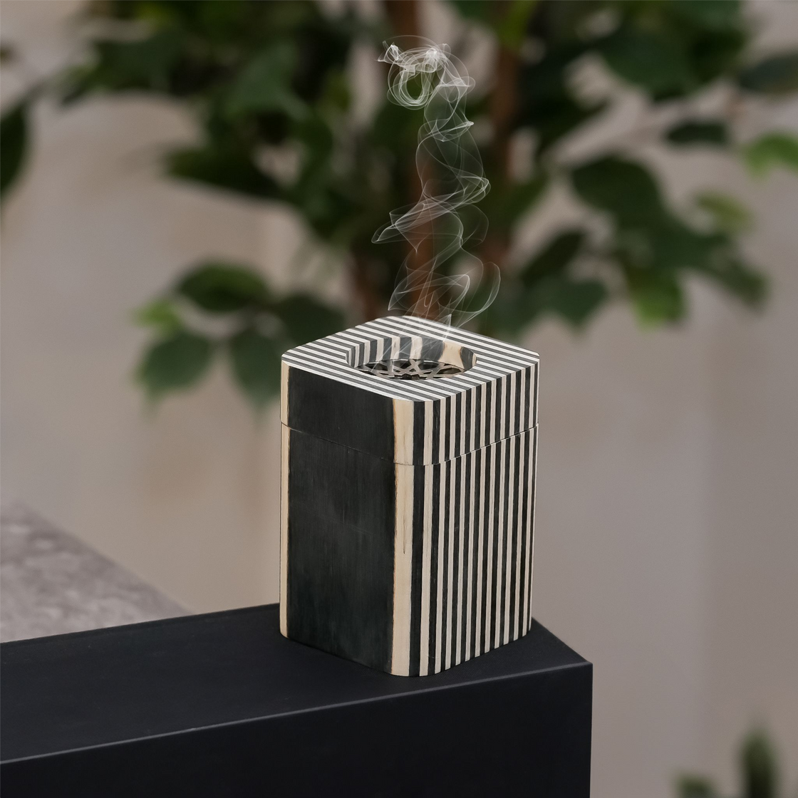 Mini Striped Incense Burner Black And Beige