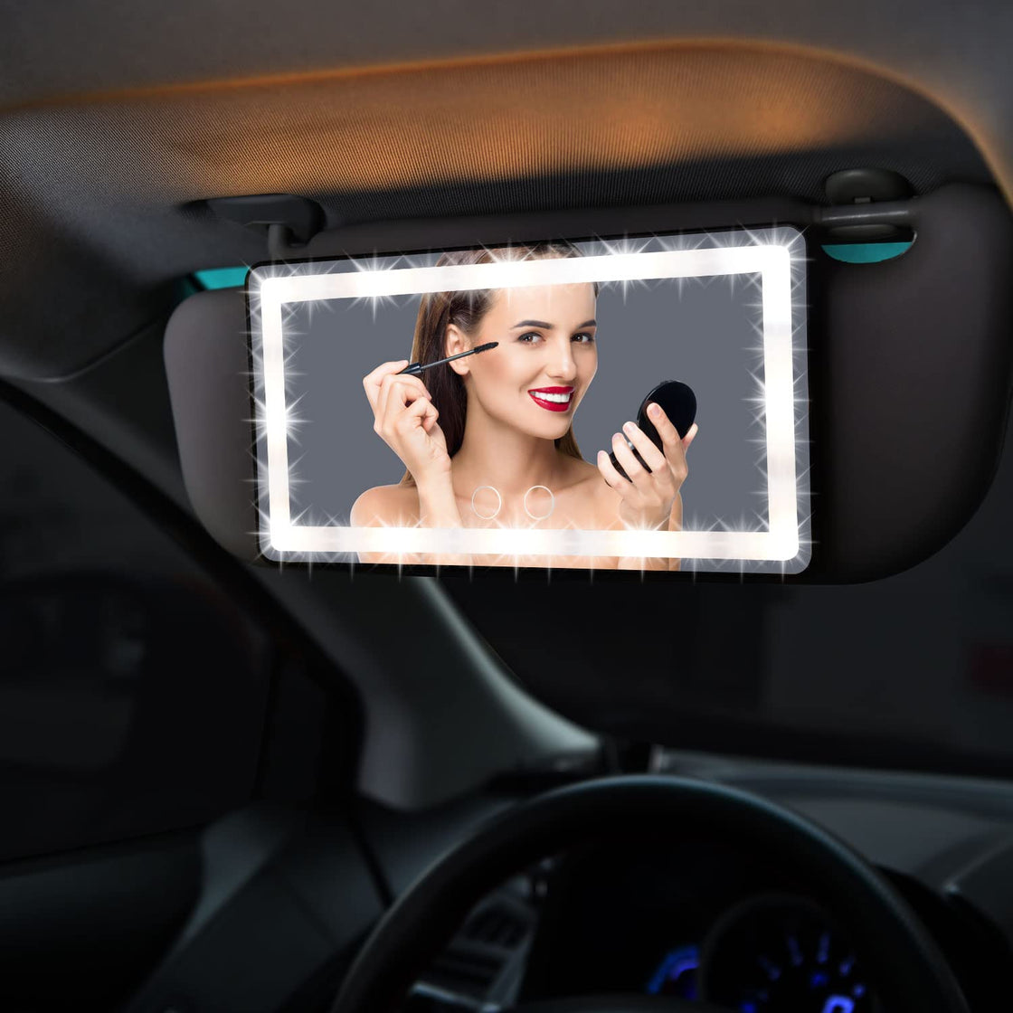 Sun Visor Vanity Mirror With Lights For Car
