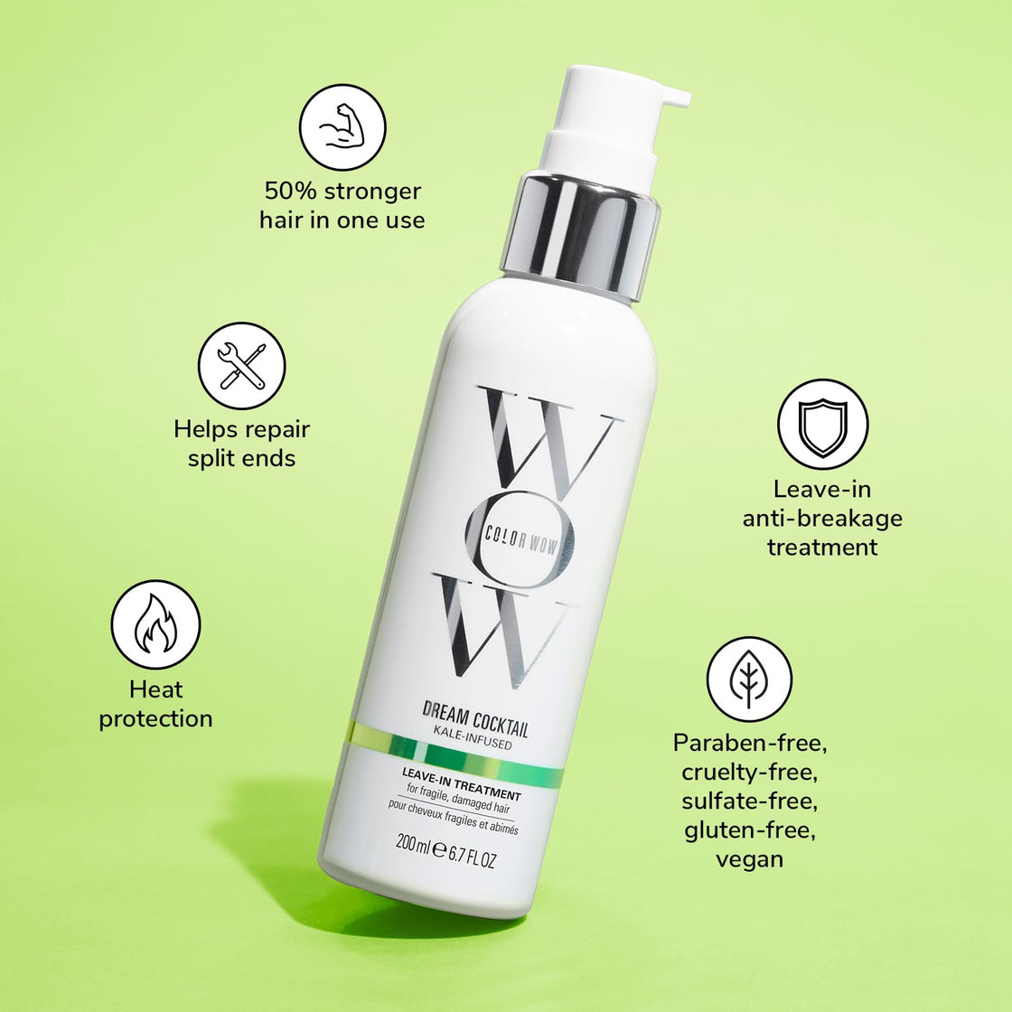 COLOR WOW Dream Cocktail Kale Infused – Leave in treatment for fragile, damaged hair; Reduce hair breakage by 50% in a single use; Powerful heat protectant