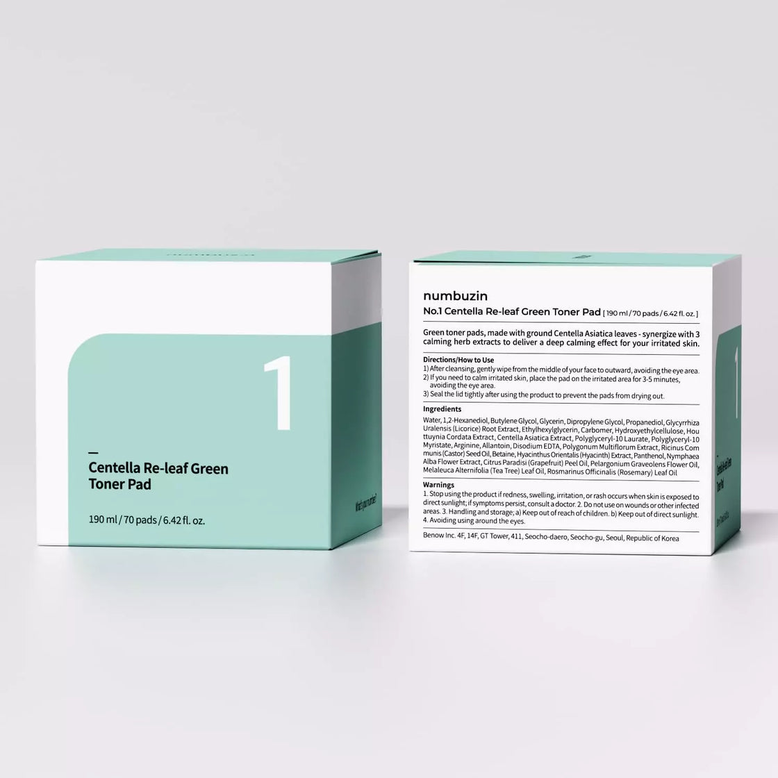 Numbuzin No.1 Centella Re-leaf Green Toner Pad (70 Pads)190ml