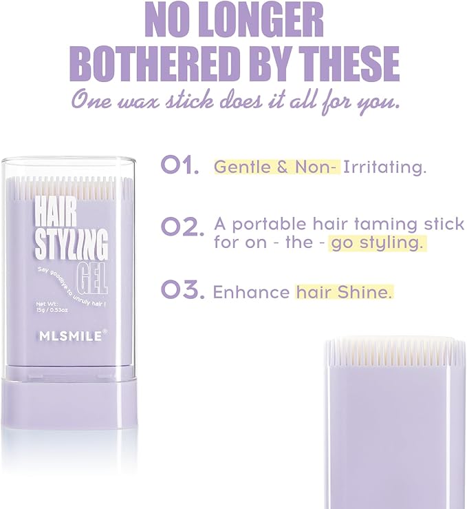 Mlsmile Hair Wax Stick for Women, Hair Styling Stick with Built-in Comb, hair balm stick, Slick Stick Hair Care for Women 14g