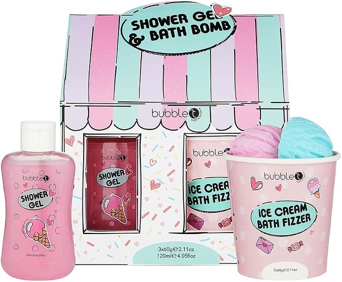 Bubble T gift set: Shower gel, bath fizzer Cartoon 4 pcs
