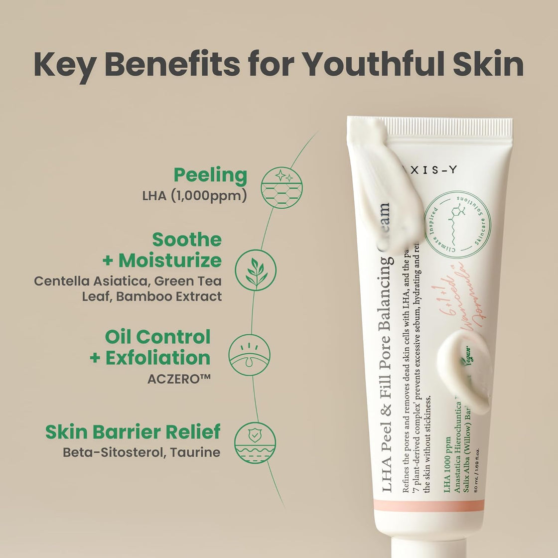 AXIS-Y LHA Peel & Fill Pore Balancing Cream | 50 ml | Pore Minimizing | Pore Care | Pore Cream | Pore Tightening | Kbeauty