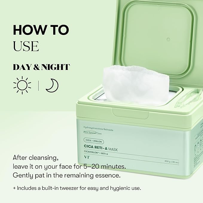 VT COSMETICS CICA Reti-A Mask Sheet 30 Pcs, Retinol Complex for Daily Care (350g)