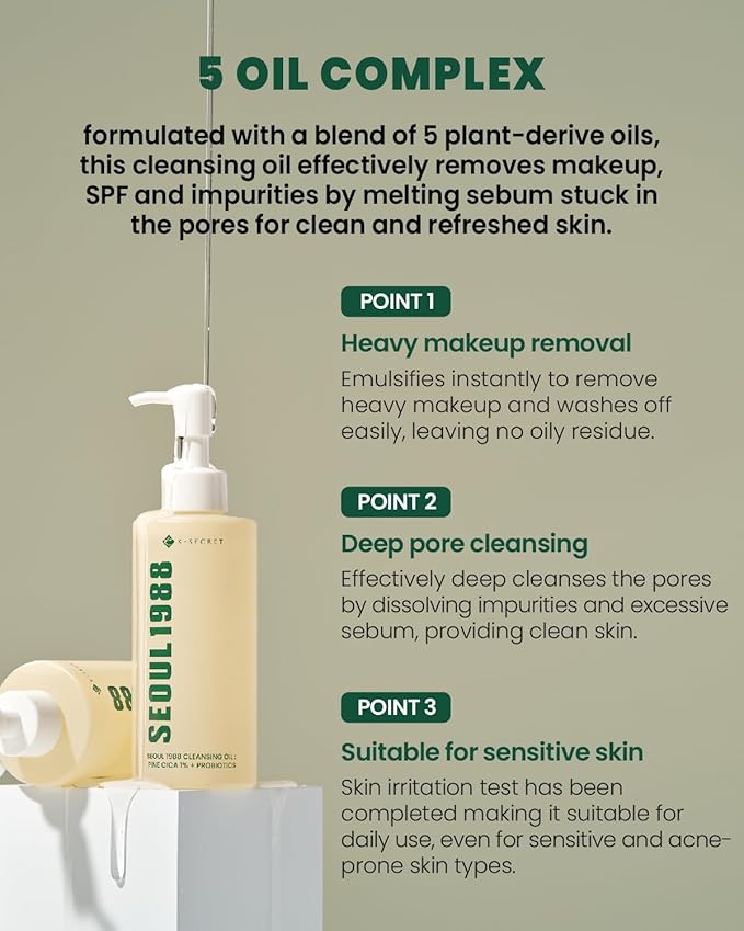 KSECRET Seoul 1988 Cleansing Oil : Pine Cica 1% + Probiotics - 200ml