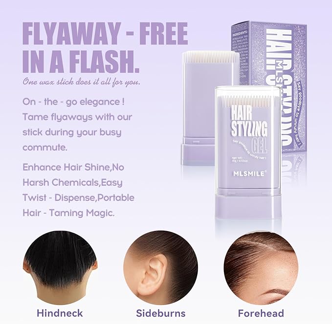 Mlsmile Hair Wax Stick for Women, Hair Styling Stick with Built-in Comb, hair balm stick, Slick Stick Hair Care for Women 14g
