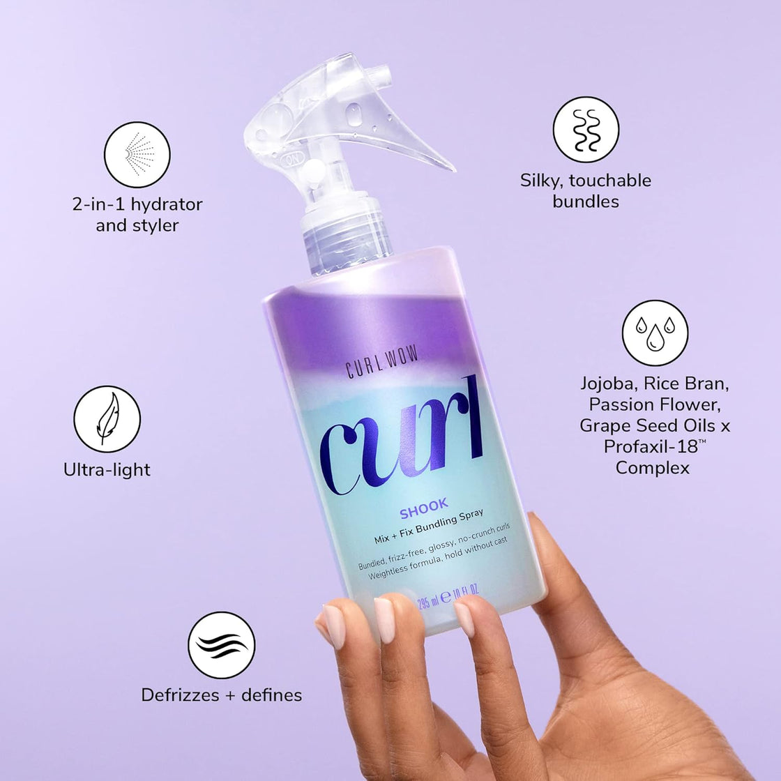 COLOR WOW Curl Wow Shook Mix + Fix Bundling Spray – Shake-to-activate spray combines powerful hydrators + crunch-free polymers for perfectly defined, glossy, frizz-free curls 295 ml