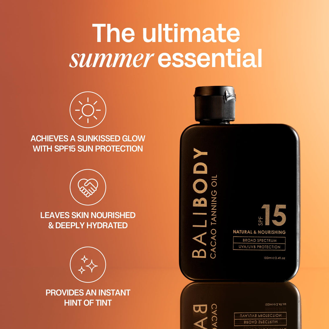 Bali Body Cacao Tanning Oil Broad Spectrum UVA/UVB Protection SPF15 100ml