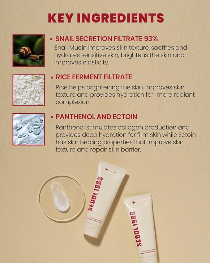 KSECRET SEOUL 1988 Cream : Snail Mucin 93% + Rice, 100ml