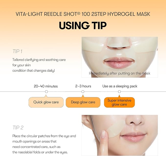 VT COSMETICS Vita-Light Reedle Shot 100 2-Step brightening  Hydrogel Mask 34.5g