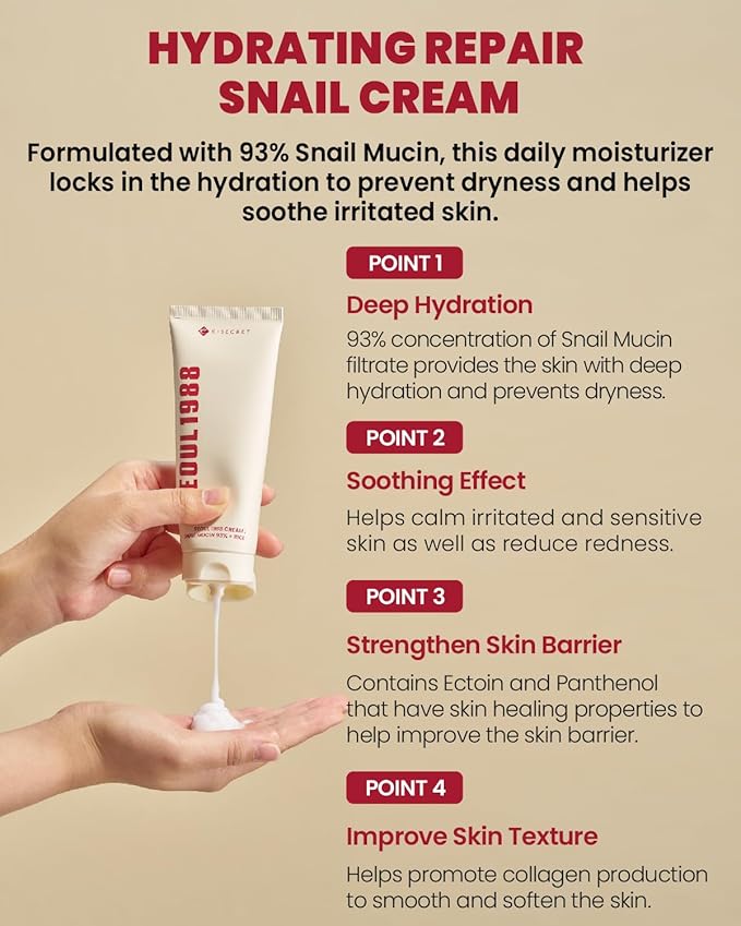 KSECRET SEOUL 1988 Cream : Snail Mucin 93% + Rice, 100ml