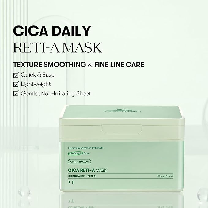 VT COSMETICS CICA Reti-A Mask Sheet 30 Pcs, Retinol Complex for Daily Care (350g)