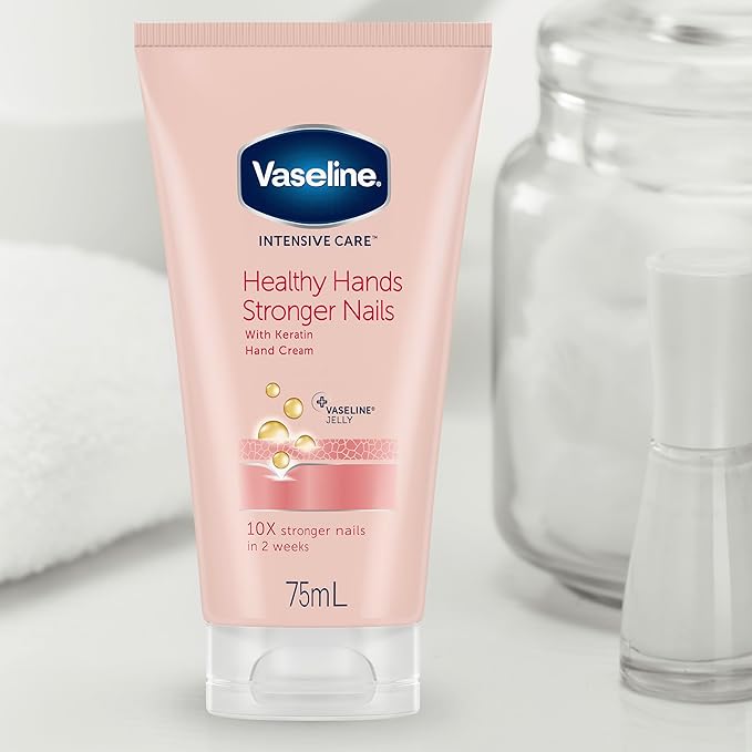 Vaseline Hand Cream for Very Dry Hands, Intensive Care Healthy Hands Stronger Nails Cream 75 ml