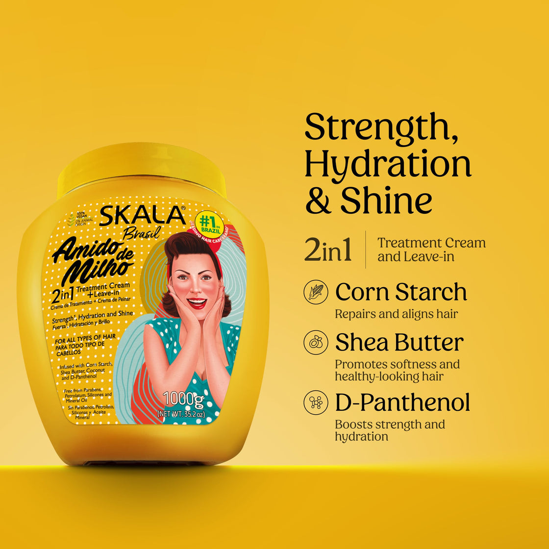 Skala brasil amido de milho 2in1 hair treatment and leave in cream-1000g