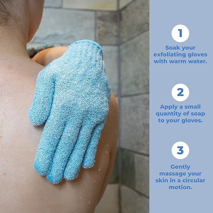 Ibeauty Exfoliating Bath Gloves-Light Blue