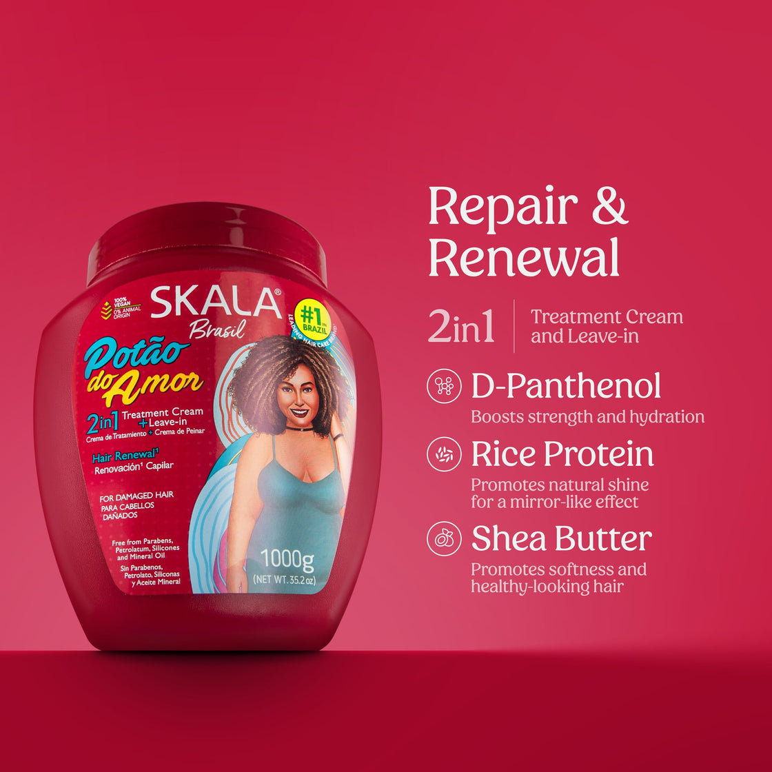 Skala Brasil Potão do Amor 2 In 1 Hair Treatment Cream + Leave-In For Damaged Hair 1000g