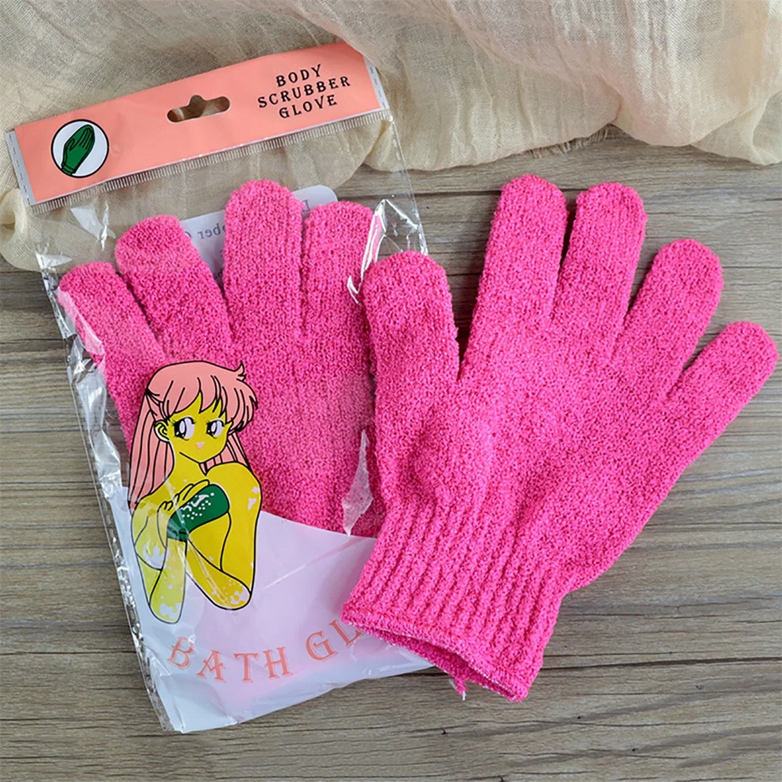 Ibeauty Exfoliating Bath Gloves-pink