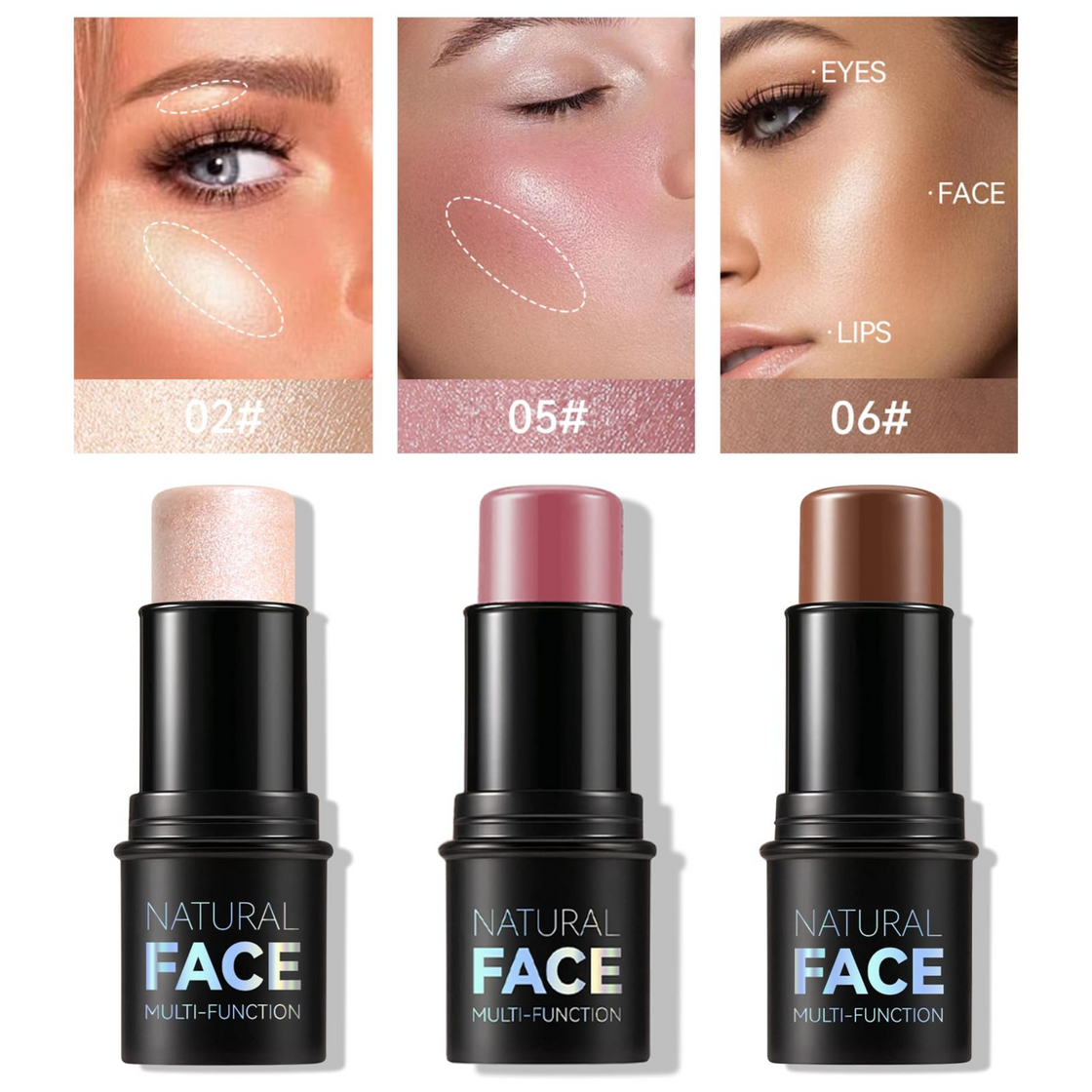 MLSMILE 3 Piece Cream Contour Stick Makeup Kit, Create Face Contour, Highlighter Bar, Blush Stick for Sculpting Cheeks, Bronzer Contour Sticks, Make-up Set 6g