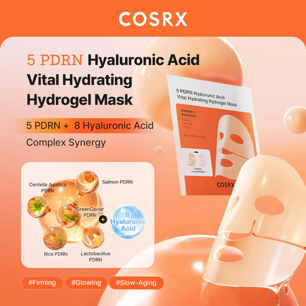 cosrx 5 PDRN Hyaluronic Acid Vital Hydrating Hydrogel Mask Set ( 3 sheets )