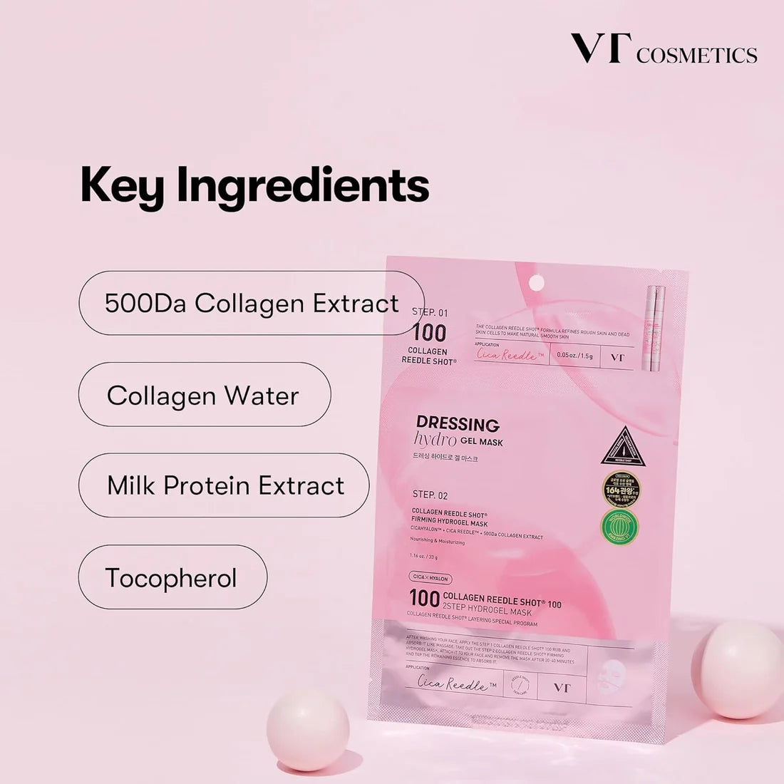 VT COSMETICS Hydrop Reedle Shot 100hl 2-Step Firming  Hydrogel Mask 34.5g