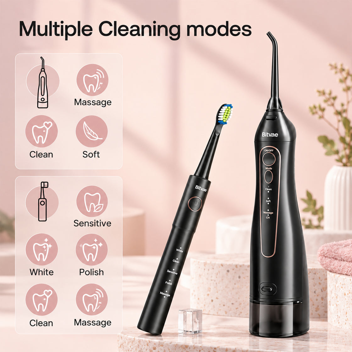 Bitvae Electric Toothbrush and Oral Irrigator E11 + F5020E, Black