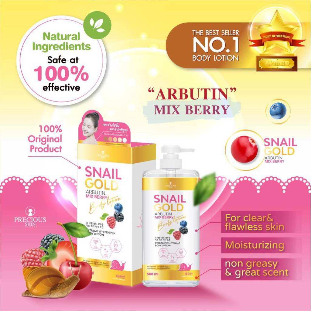 Precious Skin Thailand Snail Gold Arbutin Mix Berry Lotion, 500ml
