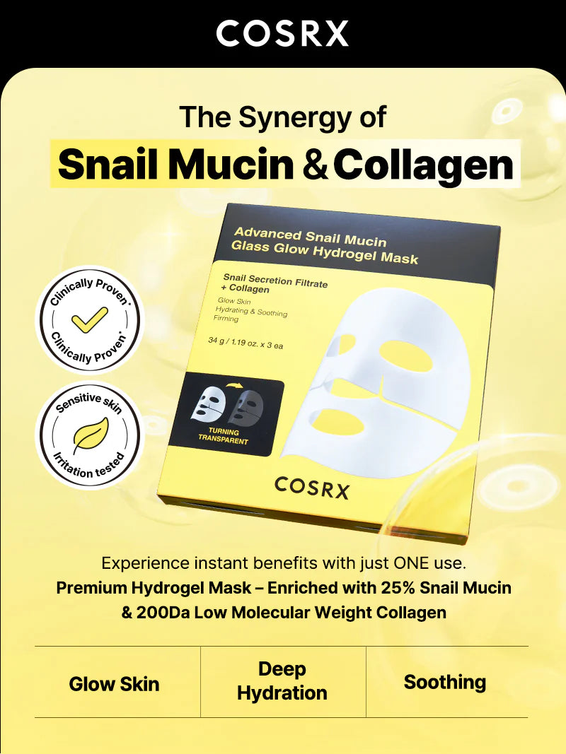 COSRX advanced snail mucin glass glow hydrogel face mask 34g