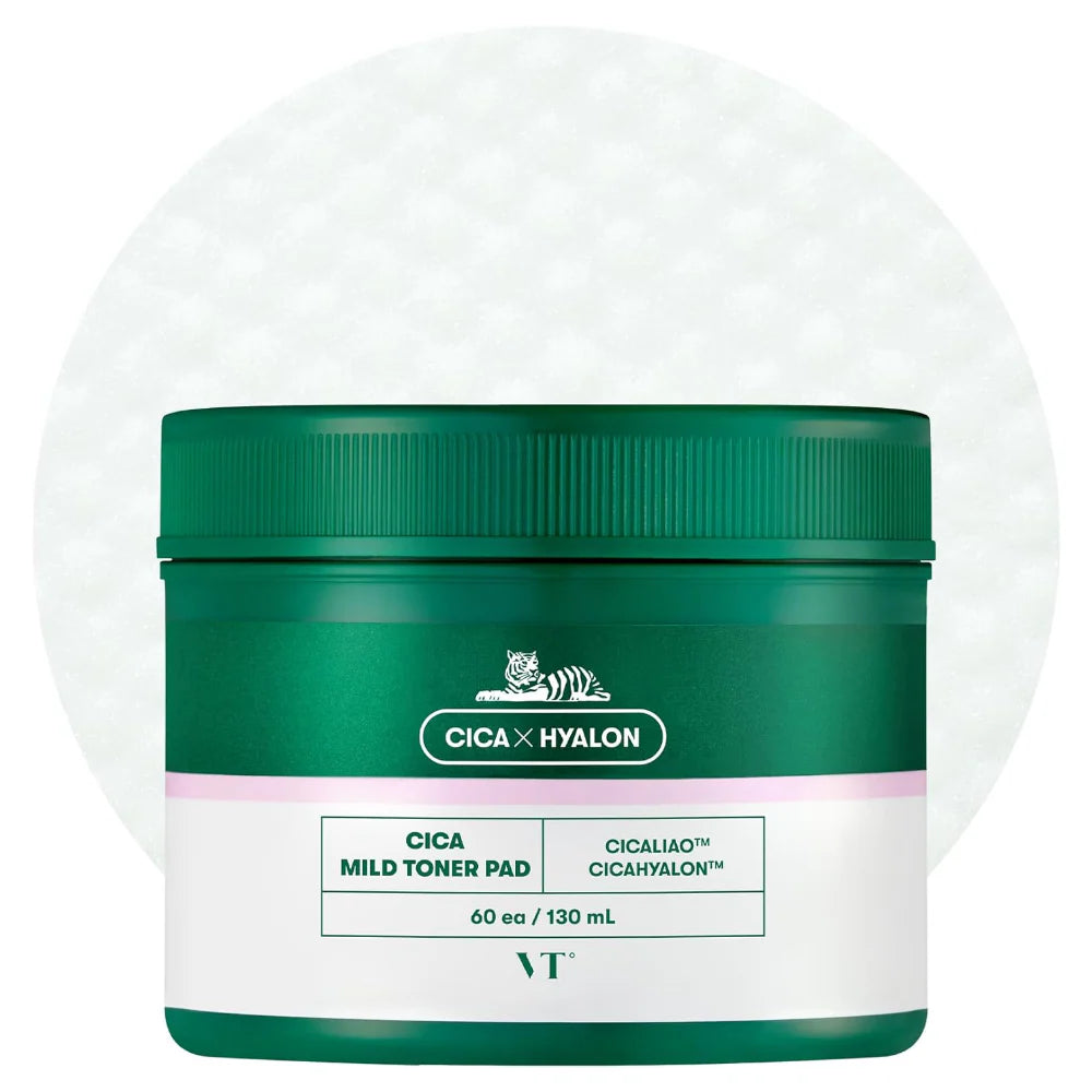 VT Cosmetics CICA Mild Toner Pad, Facial Toner Pads for Daily Use, 60ea / 130ml