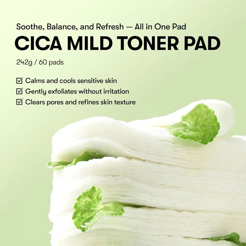 VT Cosmetics CICA Mild Toner Pad, Facial Toner Pads for Daily Use, 60ea / 130ml